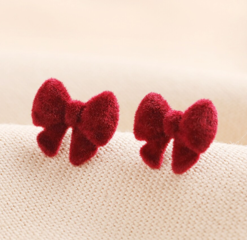 Red Velvet Bow Stud Earrings Willow Boutique
